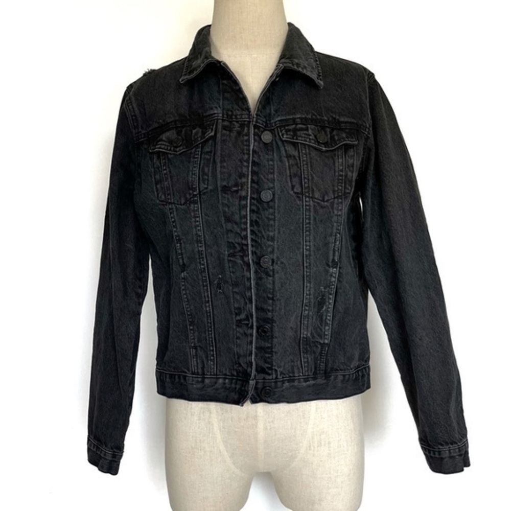 Buffalo David Bitton Black Cotton Denim Distressed Jean Jacket Size Small
